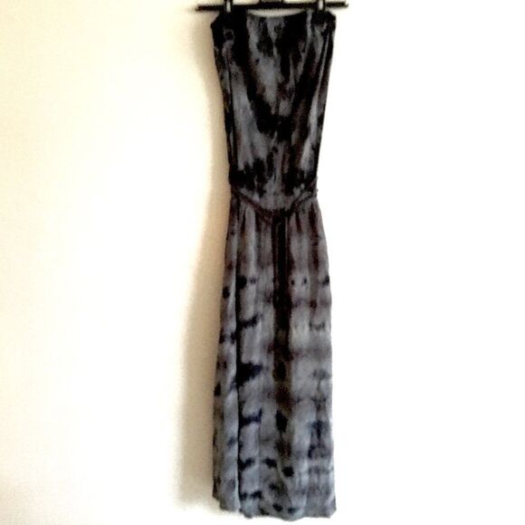 GYPSY 05 silk tie-Dye boho strapless maxi dress blue grey M - Picture 7 of 8